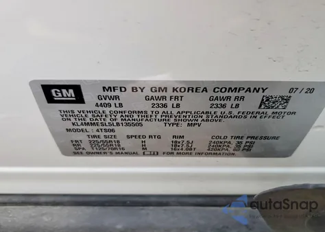 2020 Buick Encore Gx Select из США, поврежденный, VIN KL4MMESL5LB135505